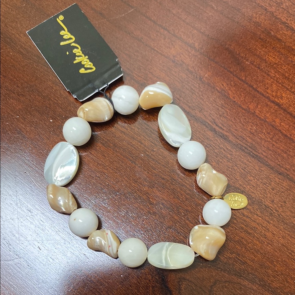 Cookie Lee White and Tan Natural Stone Bracelet